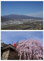 上田市の街並みと上田城跡公園